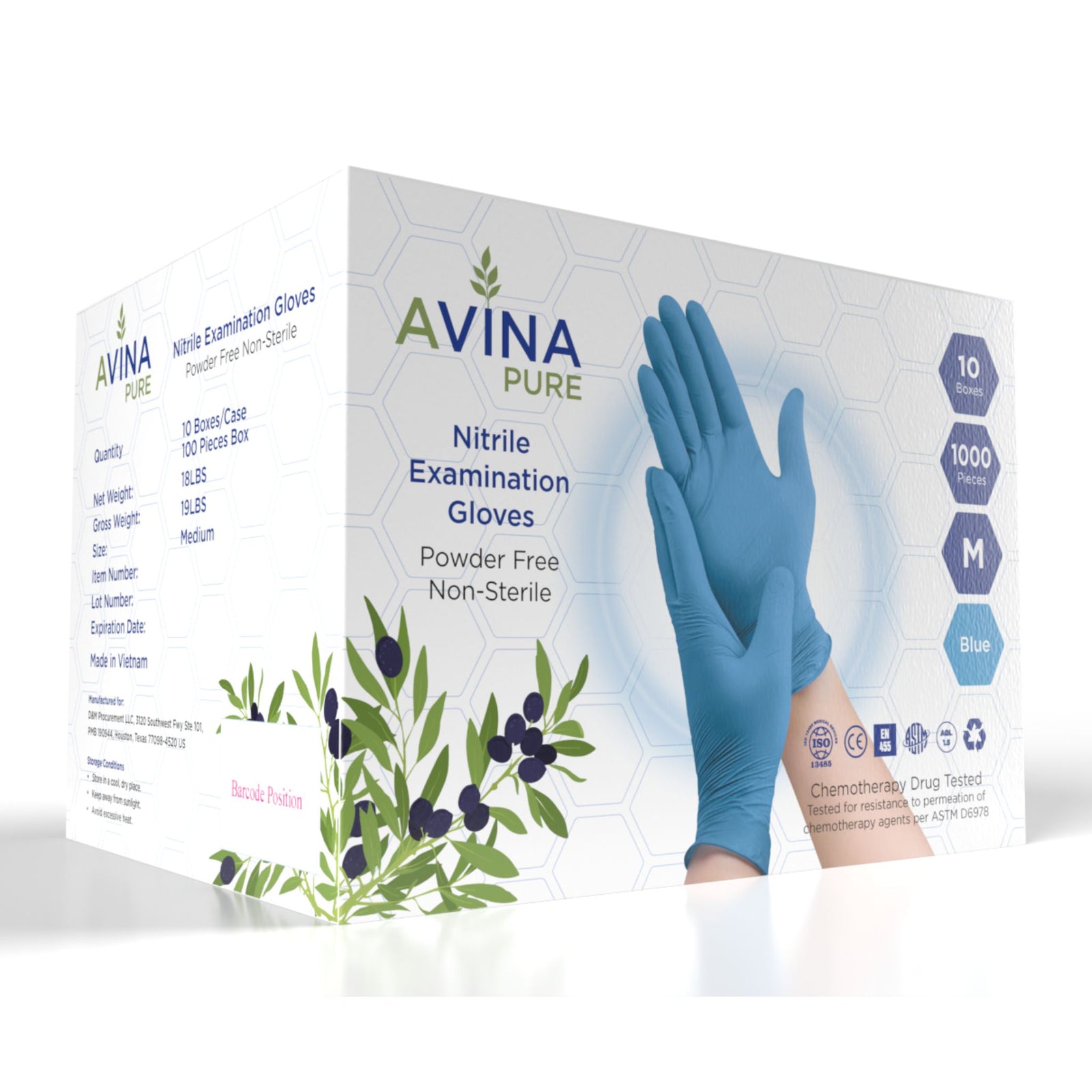 Avina Pure 4 Mil Blue Nitrile Examination Gloves