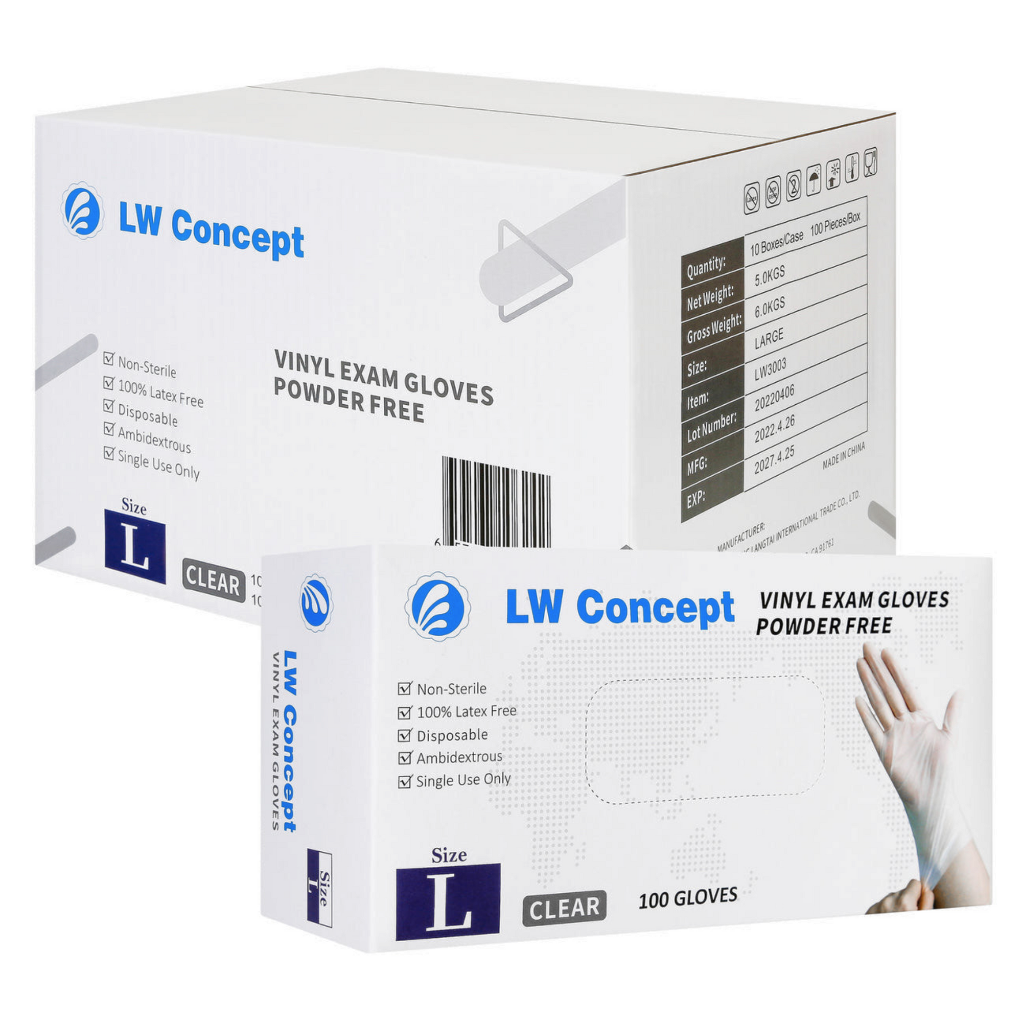 LW Concept Vinyl Powder Free Gloves | Case of 1,000