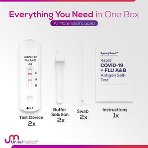 SpeedySwab™ at-home covid-19 and flu a/b test kit, results in 15 minutes, 2 tests