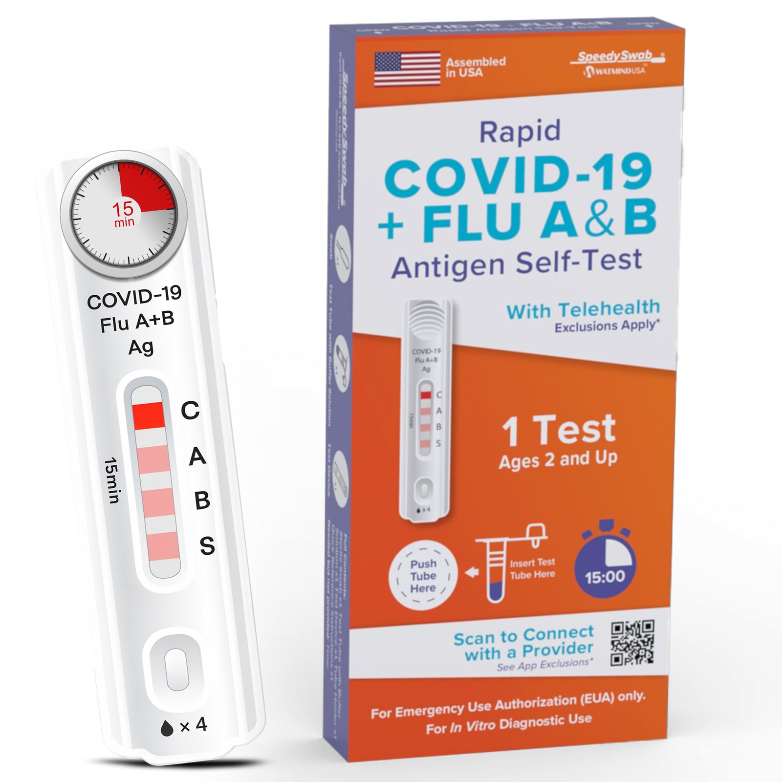 SpeedySwab™ at-home covid-19 and flu a/b test kit - 1 test
